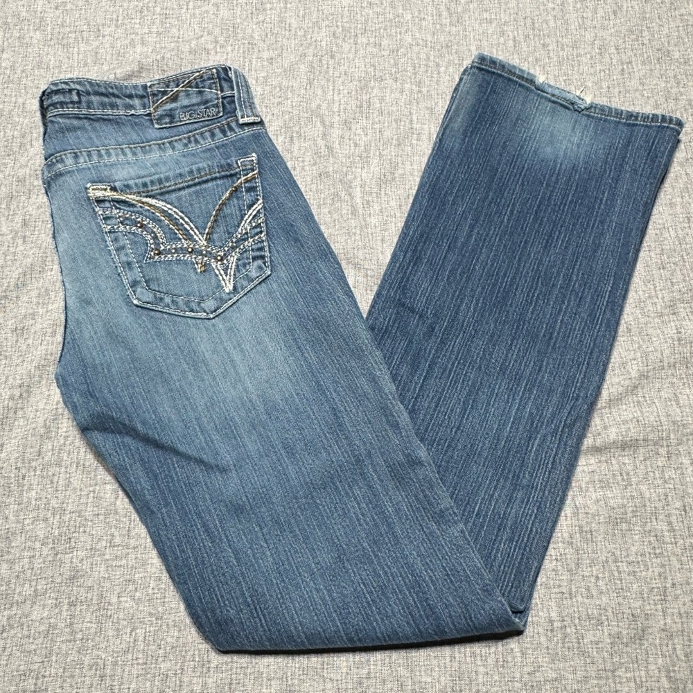 Big Star Distressed Bottom Sweet Boot Ultra Low Rise Boot Cut Jeans Size 28